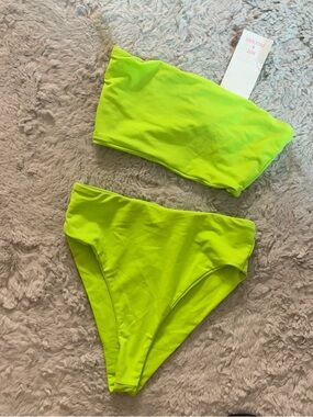 Neon Lime Strapless Bikini Set